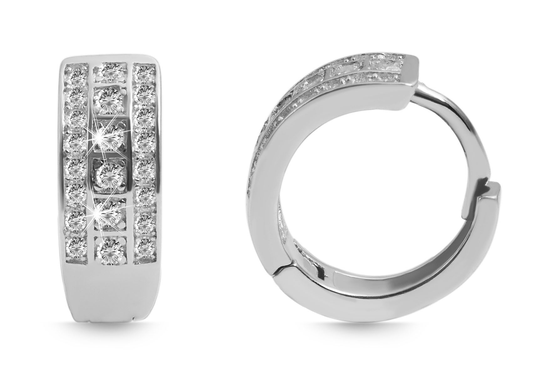 925/- Echt Silber Klappcreolen "Fenja" mit weißem Zirkoniabesatz, rhodiniert