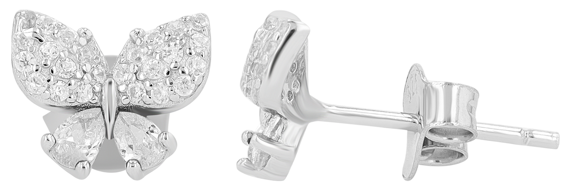 "Shila" 925/- Echt Silber Kinder-Ohrstecker, Schmetterling, Zirkonia weiß, rhodiniert