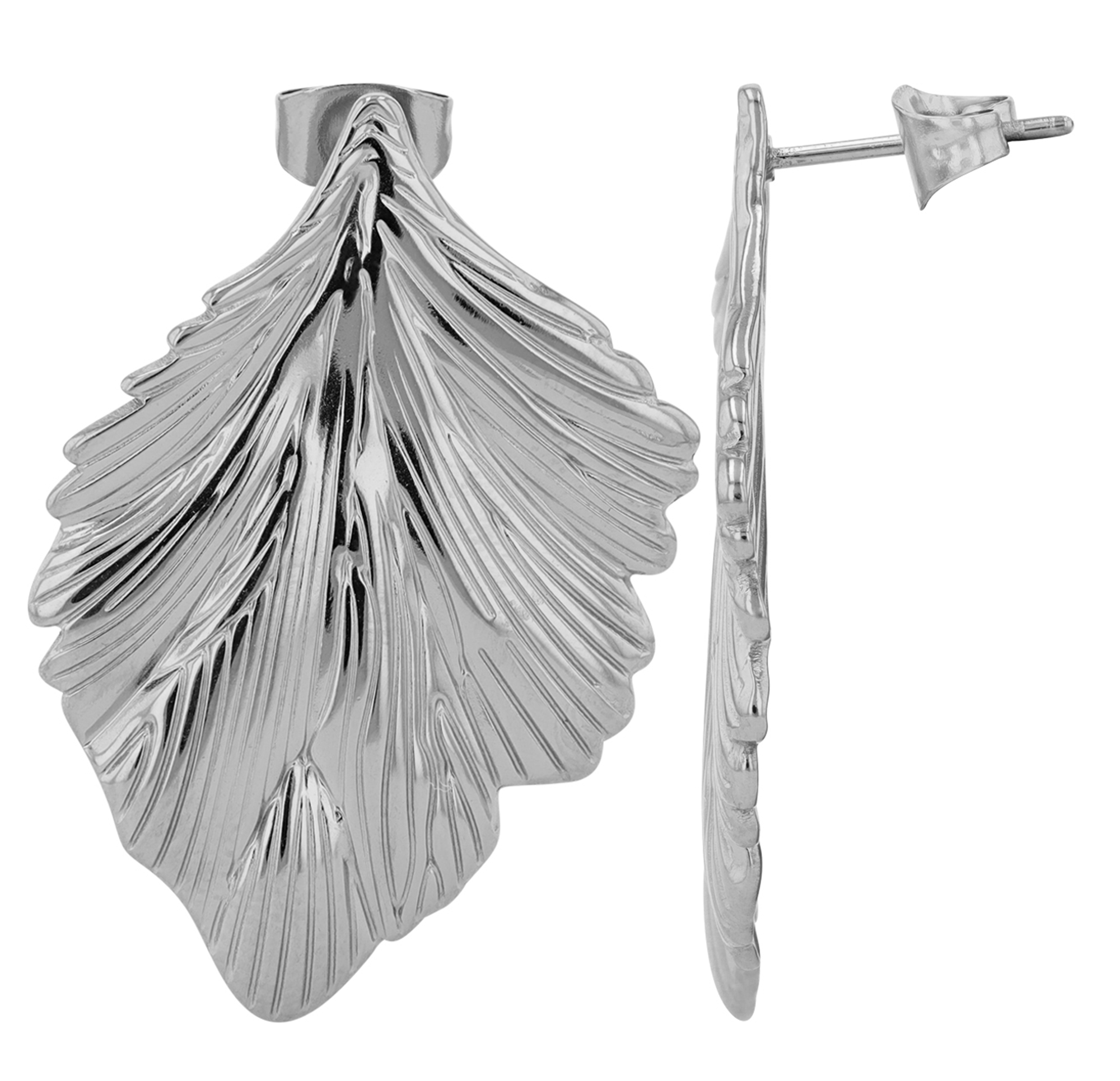 "Judi" Edelstahlohrringe, Blatt, Statement, silberfarben