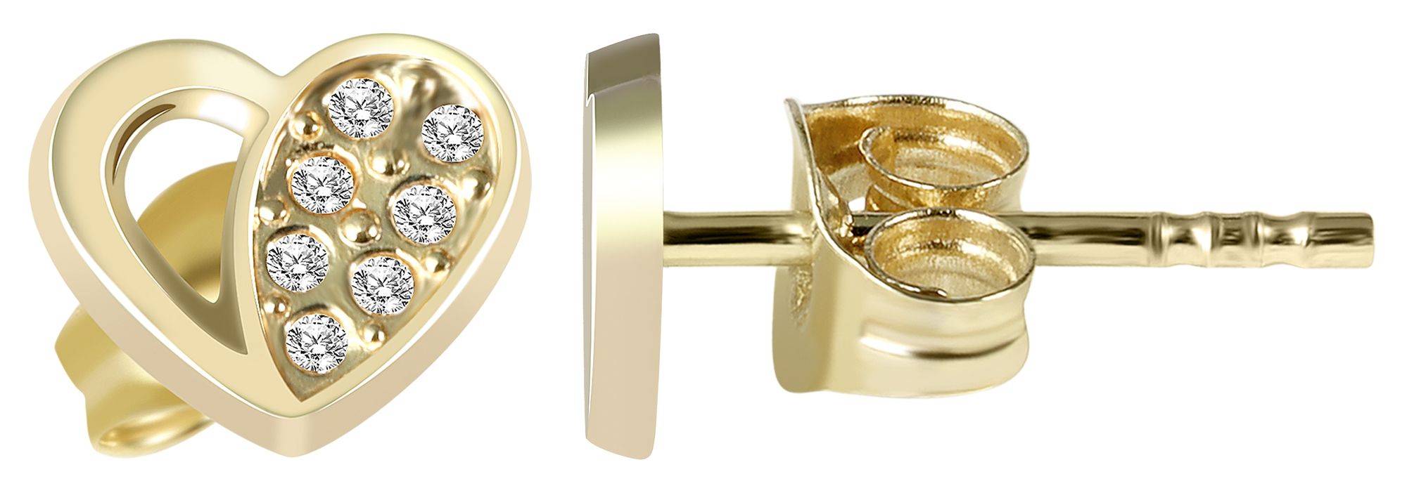 333/- Gold "Kilia" Ohrstecker, halb offenes Herz mit Zirkonia, Gelbgold, 8 Karat