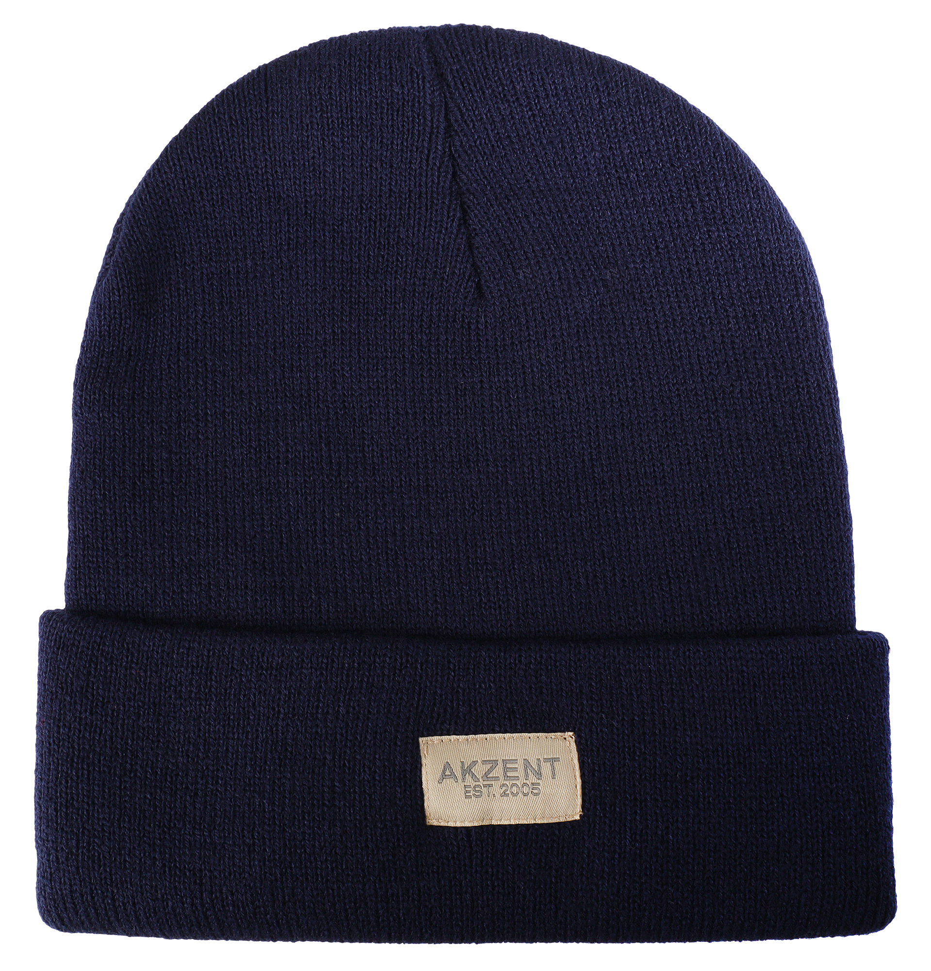 Akzent Strickmütze/ Beanie mit Umschlag, 100% Acryl, 4-VE, dunkelblau Akzent Strickmütze/ Beanie mit Umschlag, 100% Acryl, 4-VE, dunkelblau