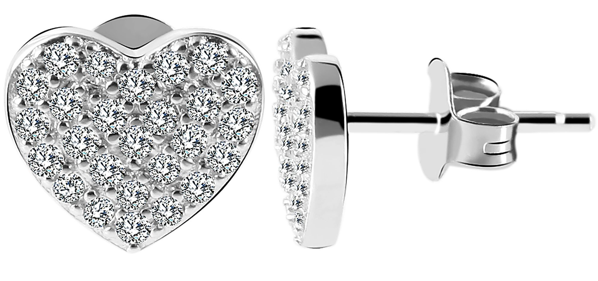 925/- Echt Silber Ohrstecker "Aimée" Herz mit weißem Zirkoniabesatz, 925/rhodiniert