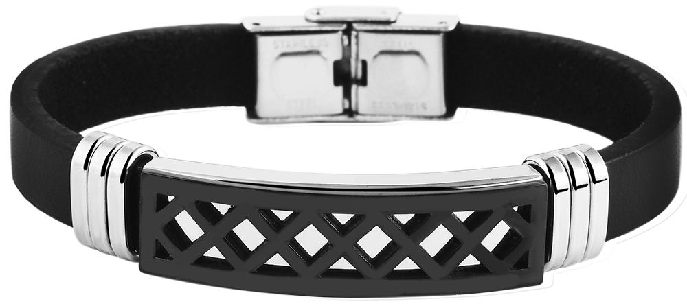 Akzent Echtlederarmband mit Edelstahlelement, schwarz/silberfarben