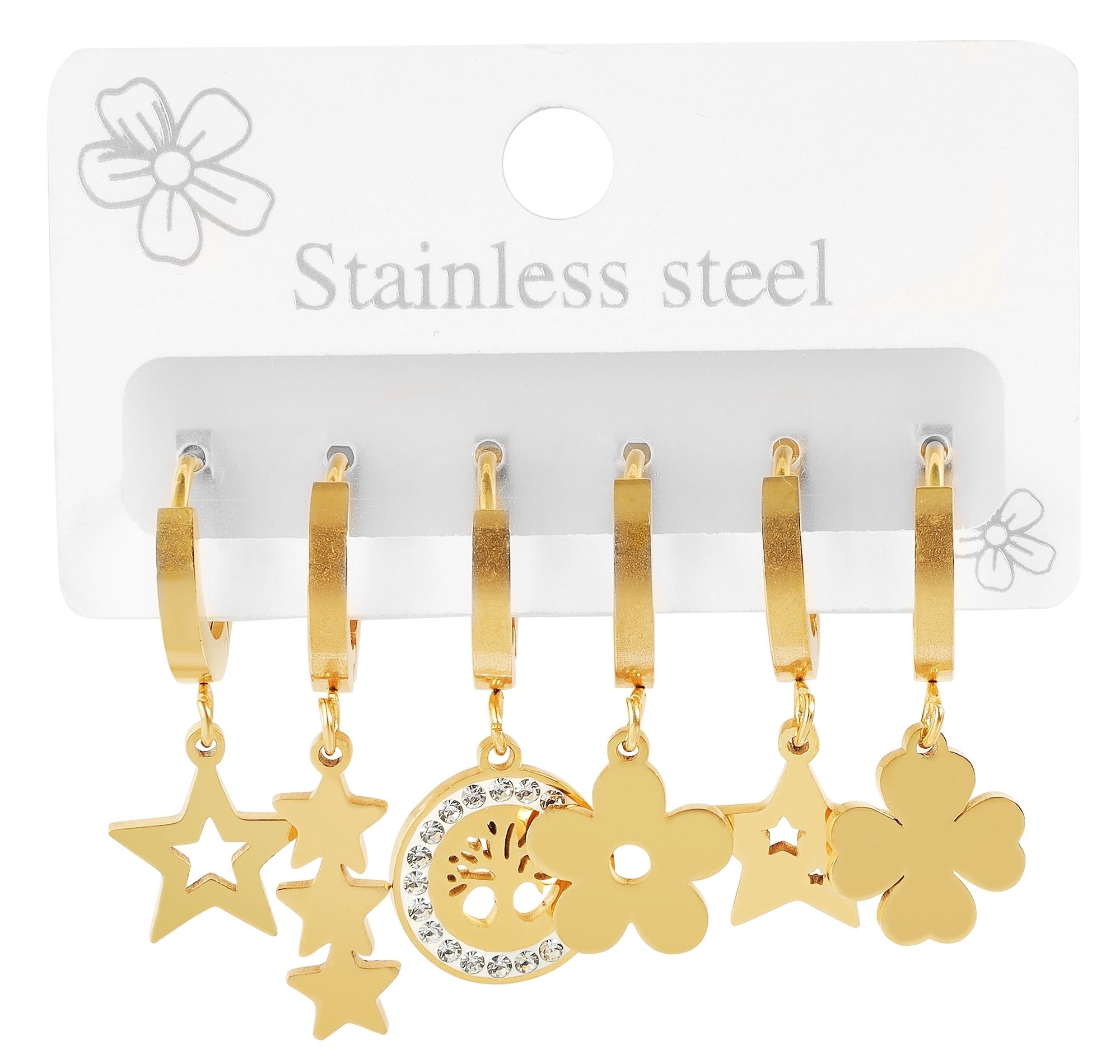 Akzent Creolen Set "Cove" mit 6 verschiedenen Designs, Edelstahl, goldfarben