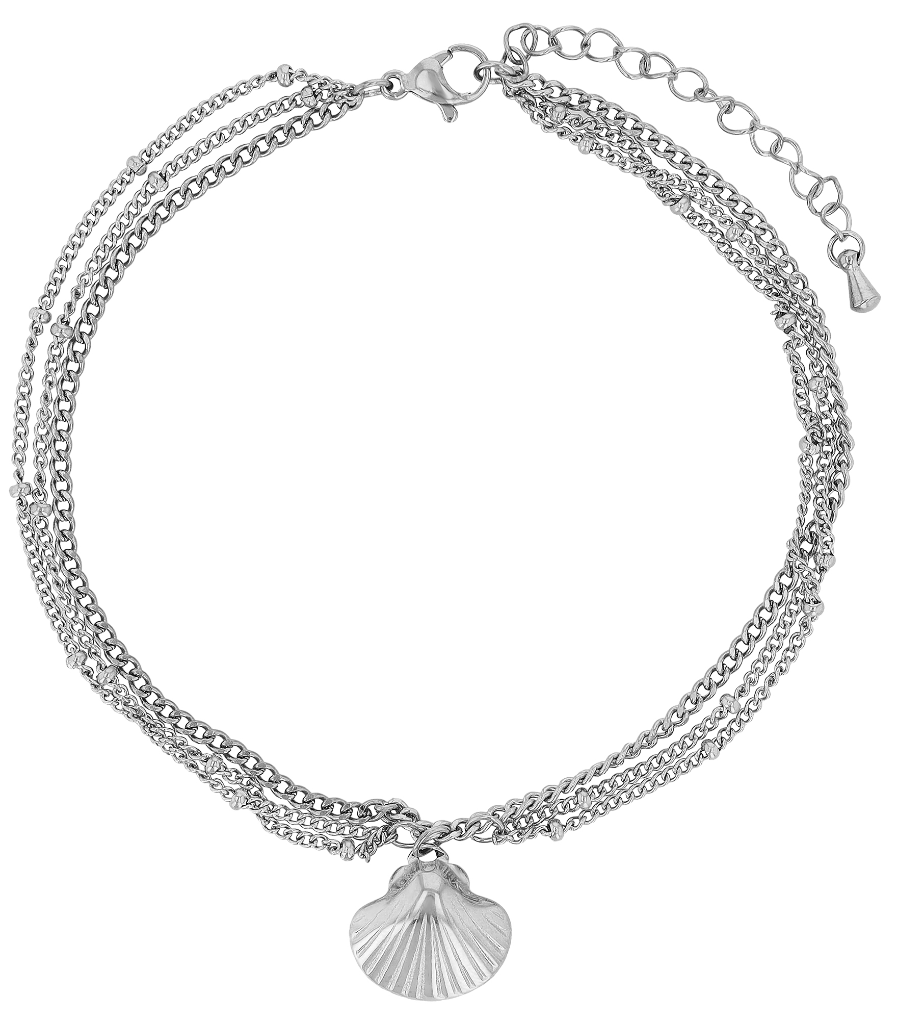 "Demi" Fußkette Muschel im Layering Look, Edelstahl, silberfarben