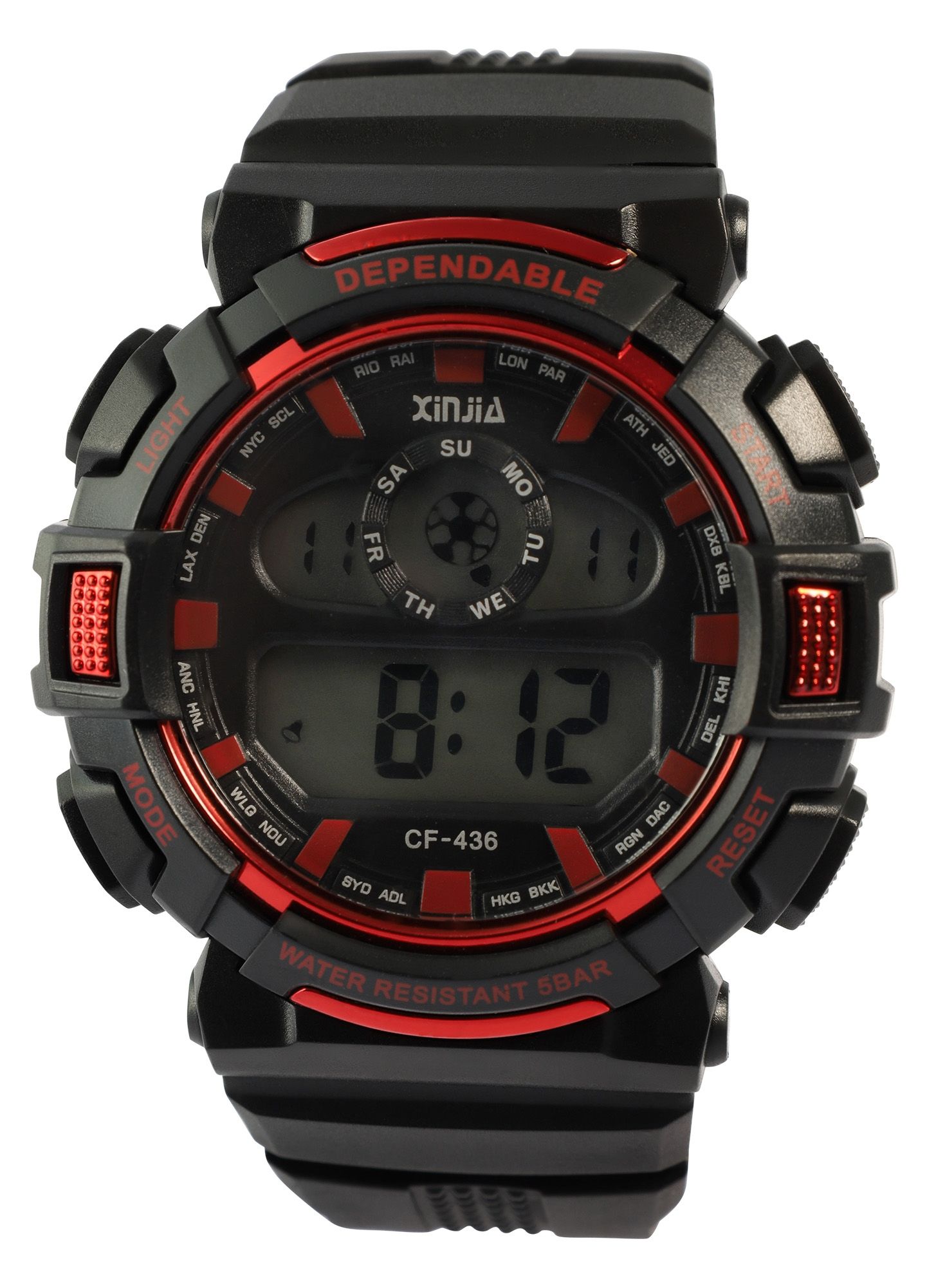 Xinjia Herrenuhr mit TPU-Band, schwarz + rot