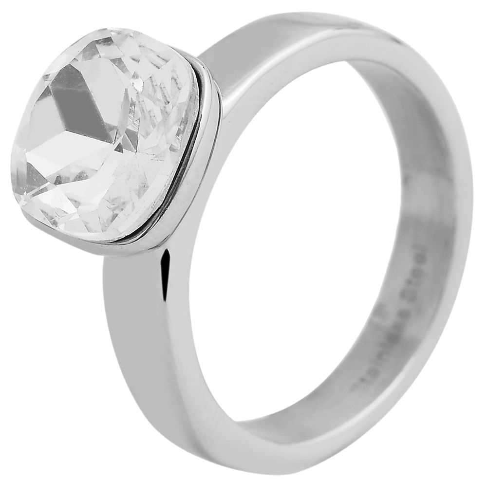 "Zawaj", Edelstahl Solitärring für Damen, Similibesatz, silberfarben, Gr. 54