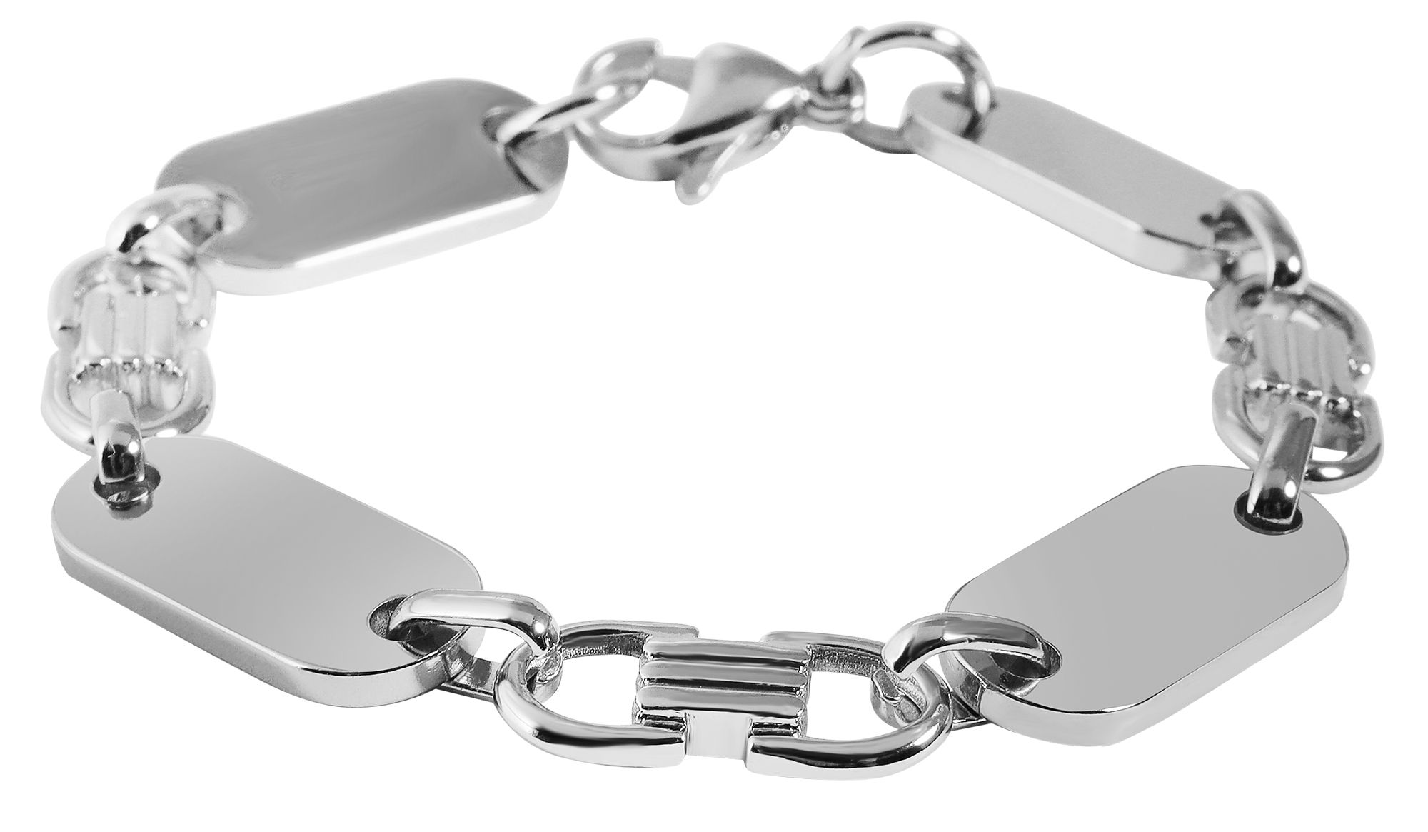 "Enid" Edelstahl Platten-Armband, silberfarbig, 19 cm/ 10 mm