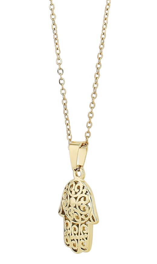 "Hamsa - Hand der Fatima" Edelstahkette mit Anhänger, 45 cm, goldfarben