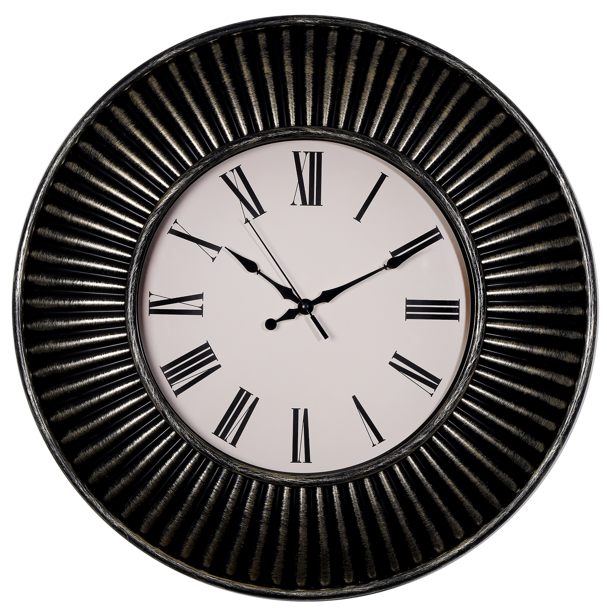 Wanduhr Ø 50 cm, Sonnenstahlen-Rahmen, schwarz/ goldfarben