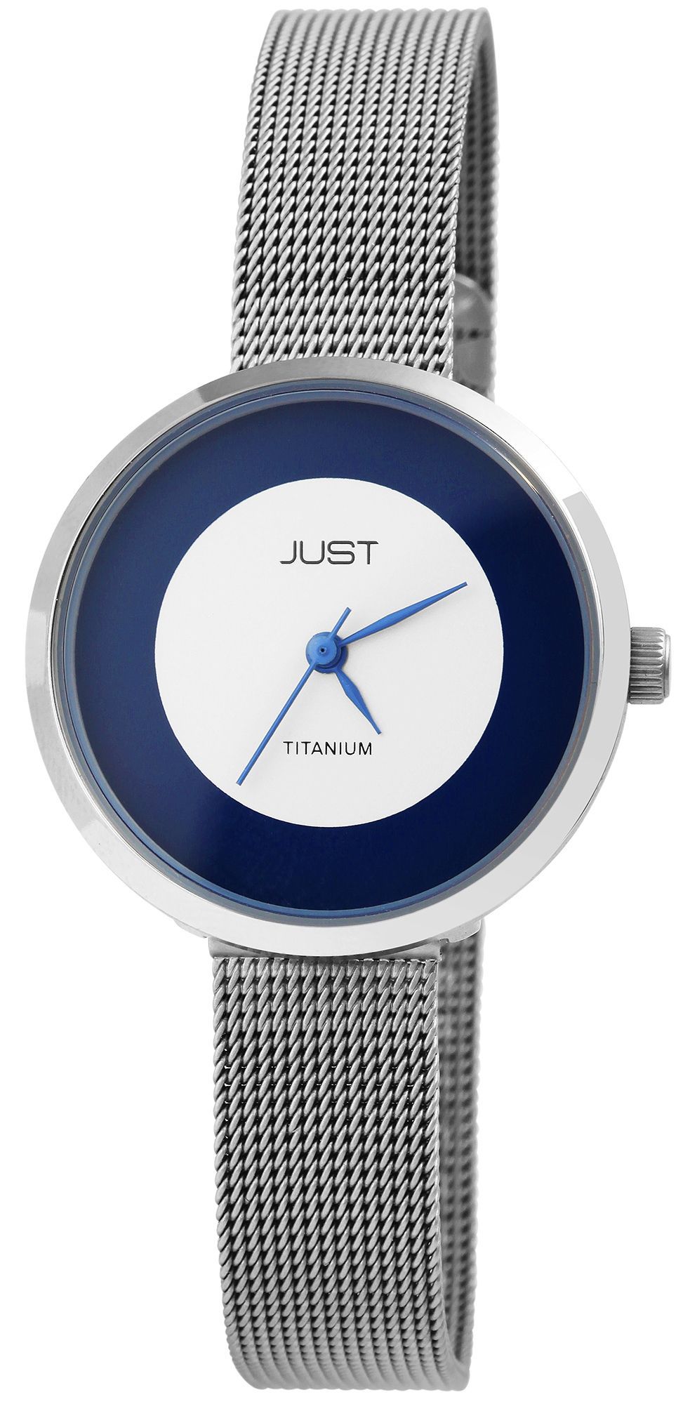 Just "Remary" Titan Damenuhr mit Edelstahl Meshband, silberfarbig/ Blau