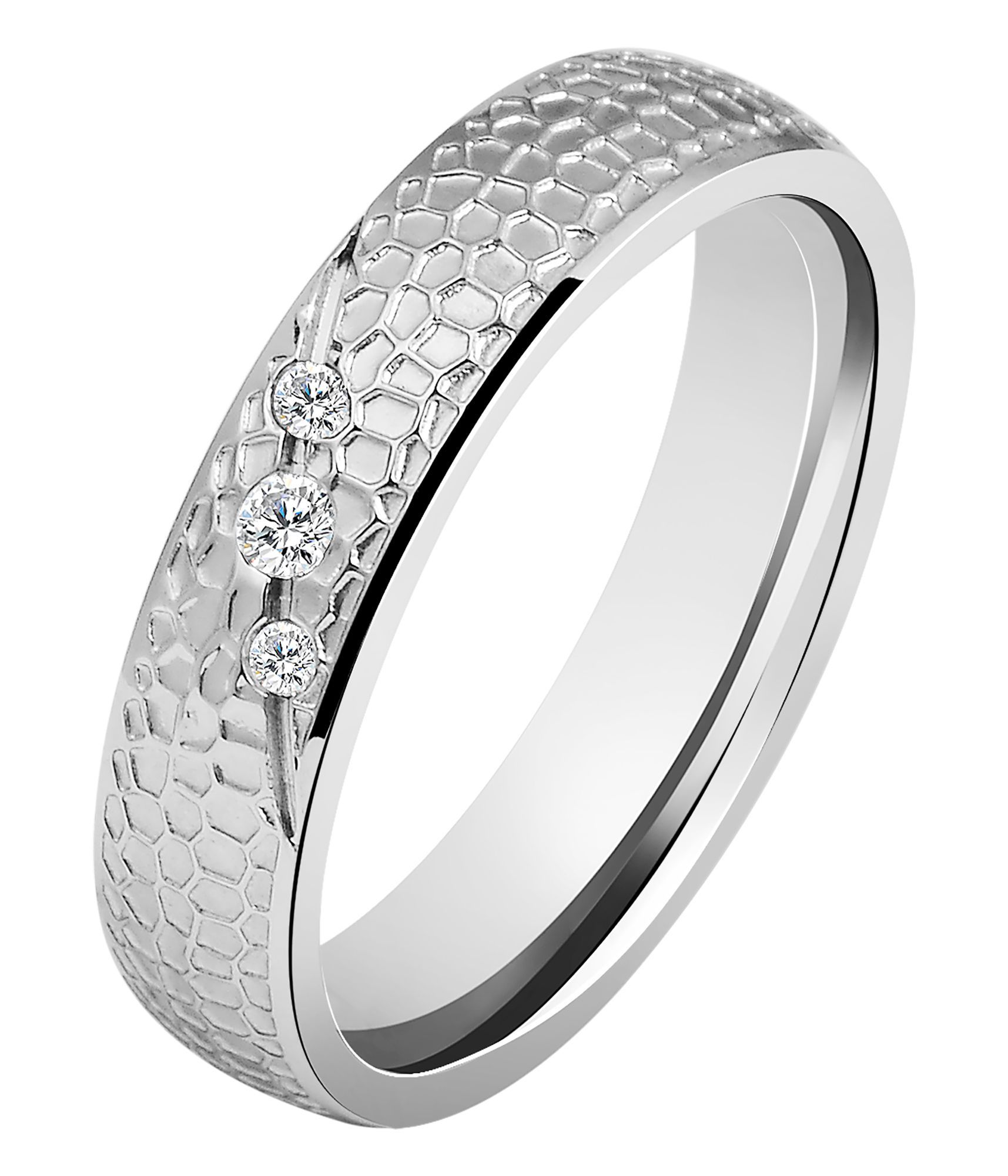 Akzent Damen-Partnerring, Edelstahl, Similibesatz, silberfarben, Gr. 54