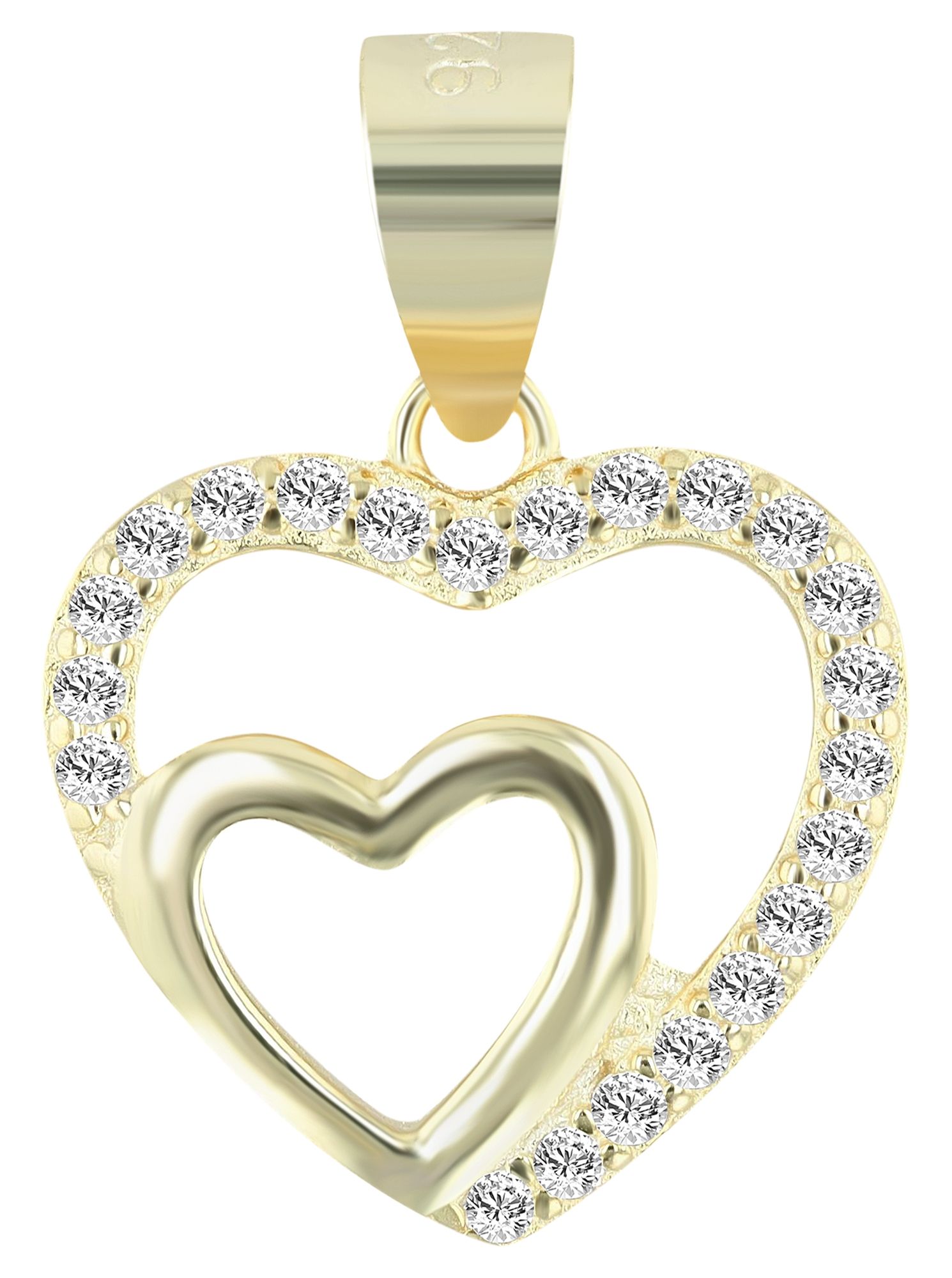 "Cariela" 925/- Echt Silber Anhänger - Herz (o. Kette) , Zirkonia, vergoldet