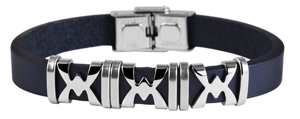 Akzent Echtlederarmband mit Edelstahldetails, blau/silberfarben