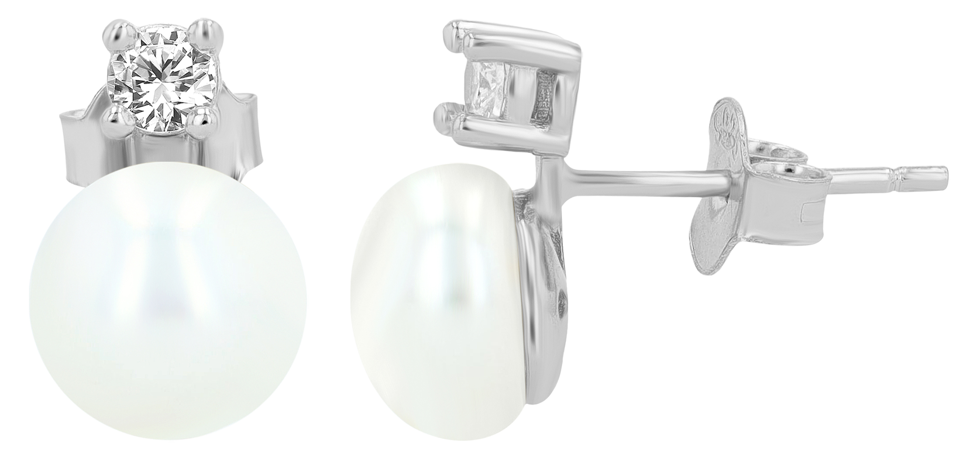 "Almi" 925/- Echt Silber Ohrstecker silberfarben rhodiniert echte Süßwasserperle Zirkonia