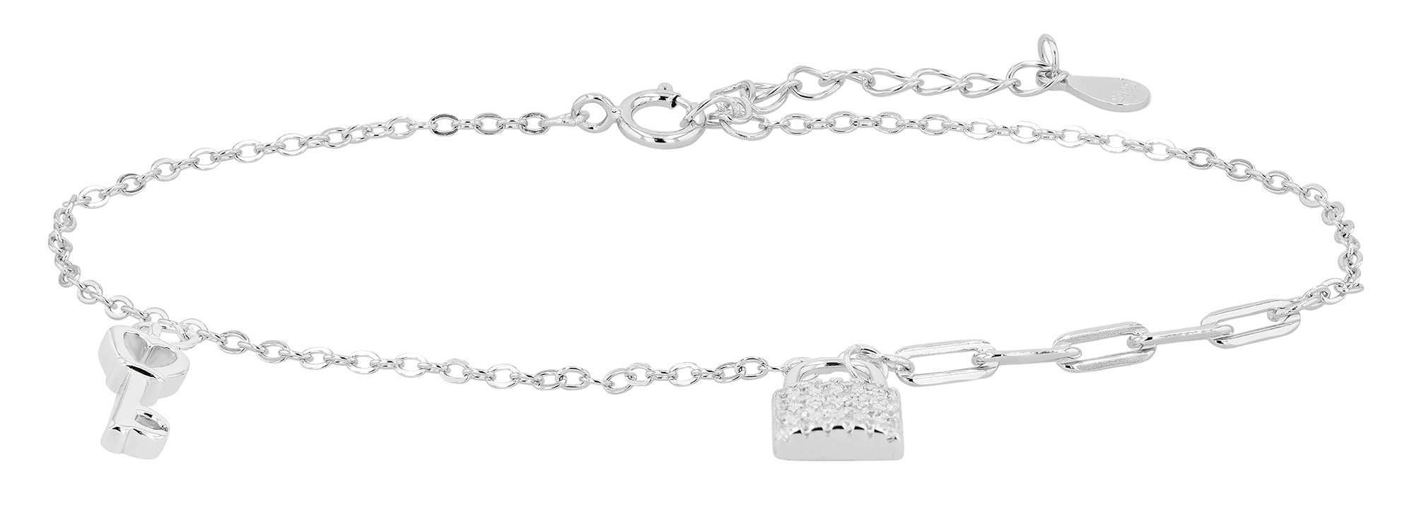 "Kessi" 925/- Echt Silber Armband, rhodiniert, Zirkonia, Schloss mit Schüssel