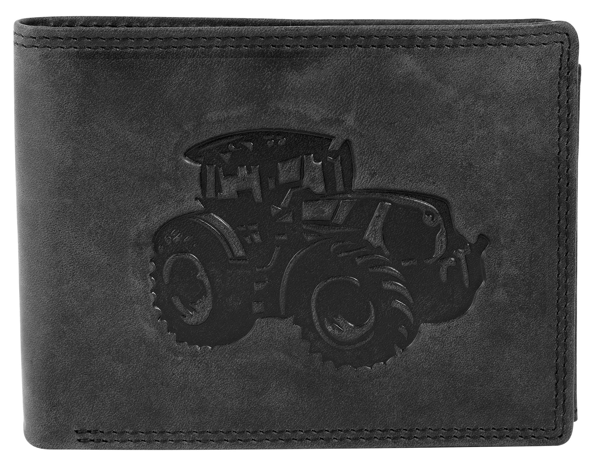 Akzent Echt Leder (Hunter-Leder) Geldbörse, RFID, Querformat, Traktor, schwarz