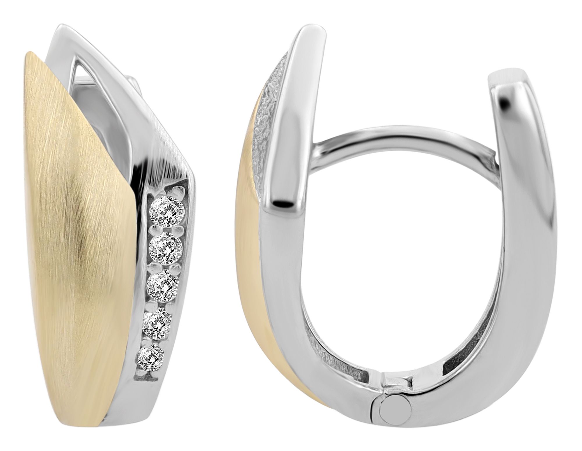 "Lilas" 925/rh Echt Silber Klapp-Creolen, Zirkoniabesatz, bicolor (silberfarben rhodiniert - vergoldet)