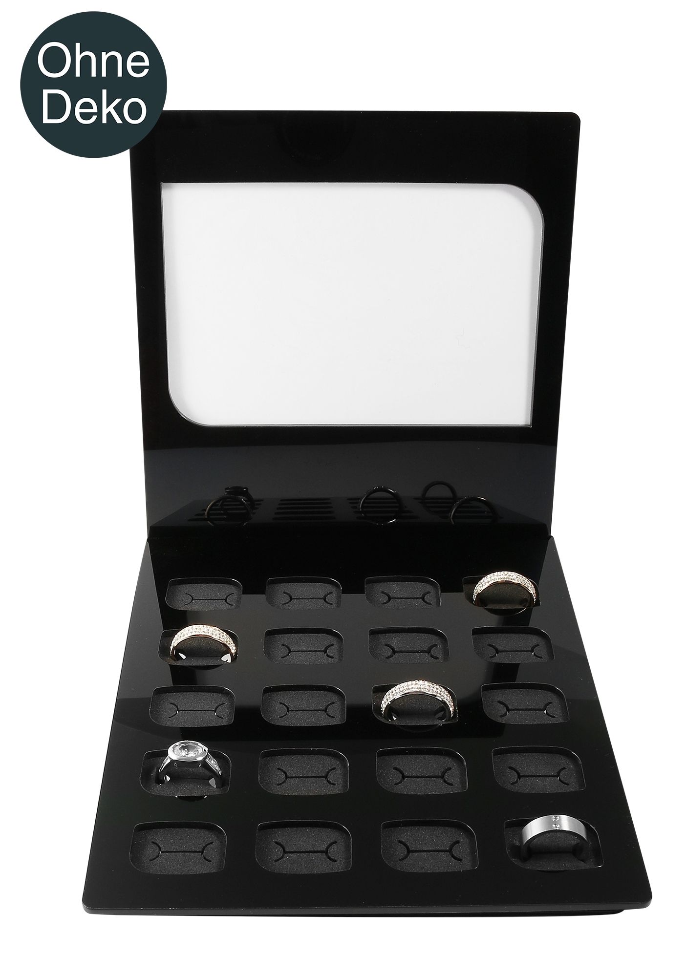Ringdisplay aus Acryl mit transparentem Werbeaufsteller, schwarz