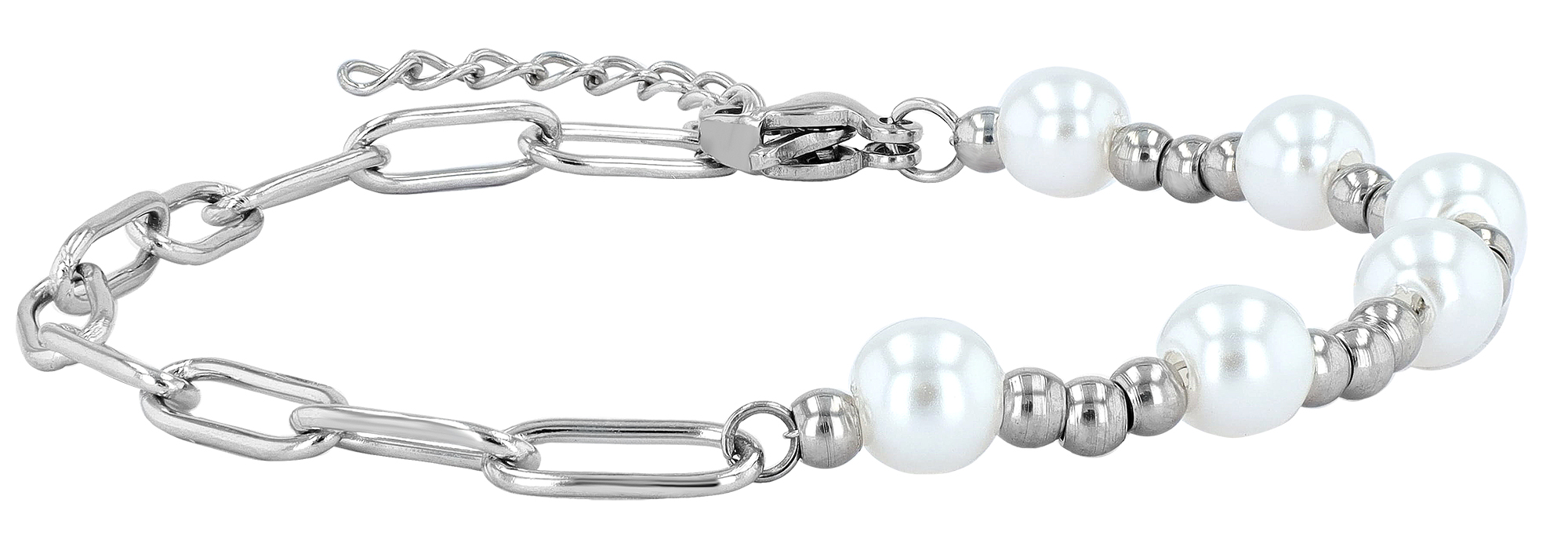 "Manjula" Mix Armband Edelstahl/ Glasperlen, 17+3 cm, silberfarben