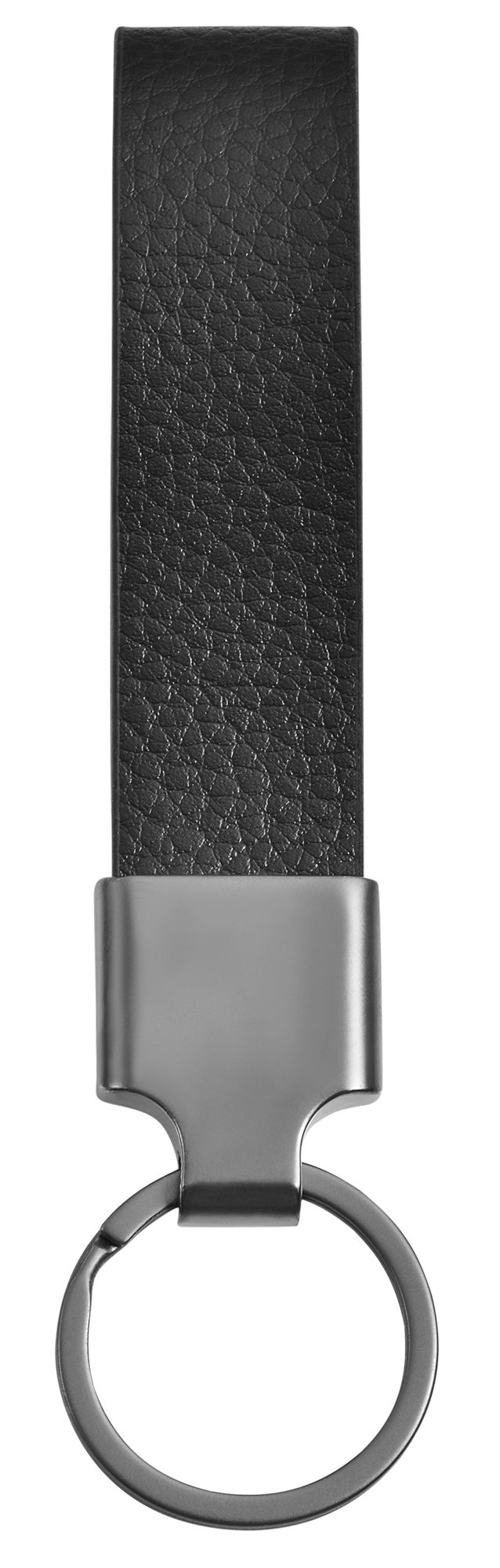 Akzent Schlüsselanhänger aus Edelstahl und Echtlederriemen in schwarz