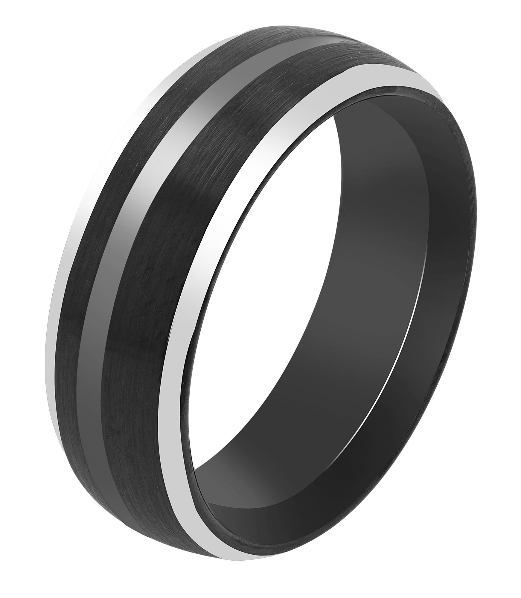 "Moros" Herren-Ring, Akzent, Tungsten, bicolor (schwarz/ silberfarben), Gr 70