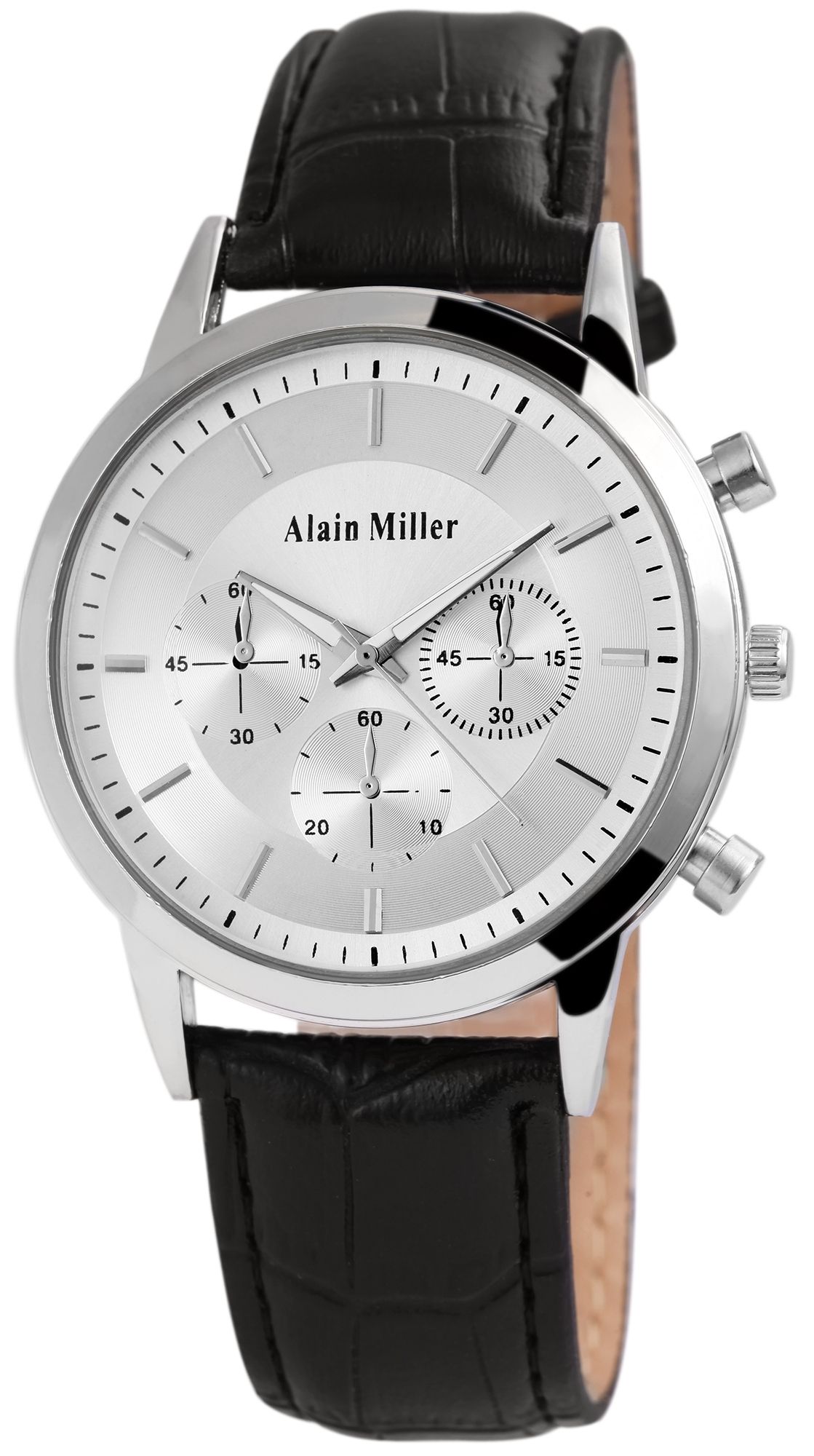 Alain Miller Herrenuhr mit Lederimitationsarmband, schwarz/ZB silberfarben