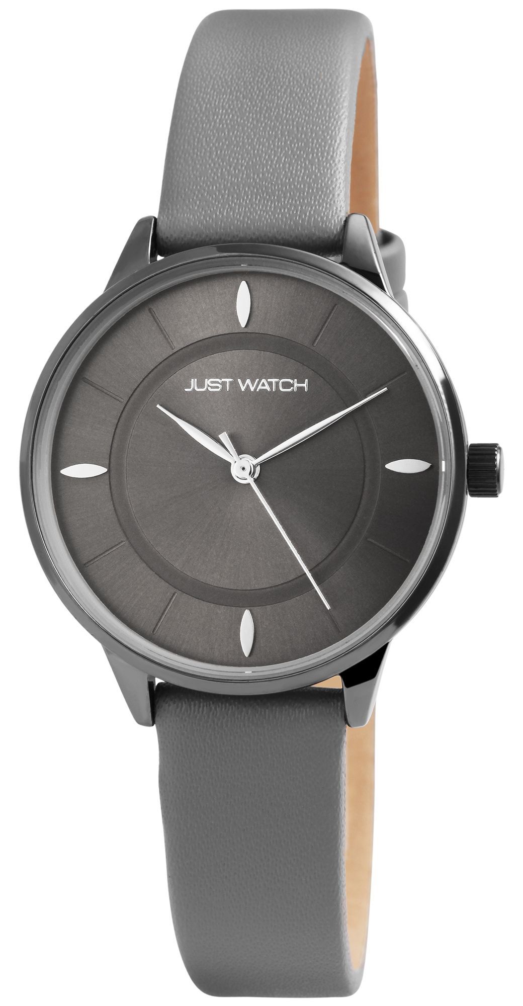 Just Watch Damenuhr Echtlederband grau