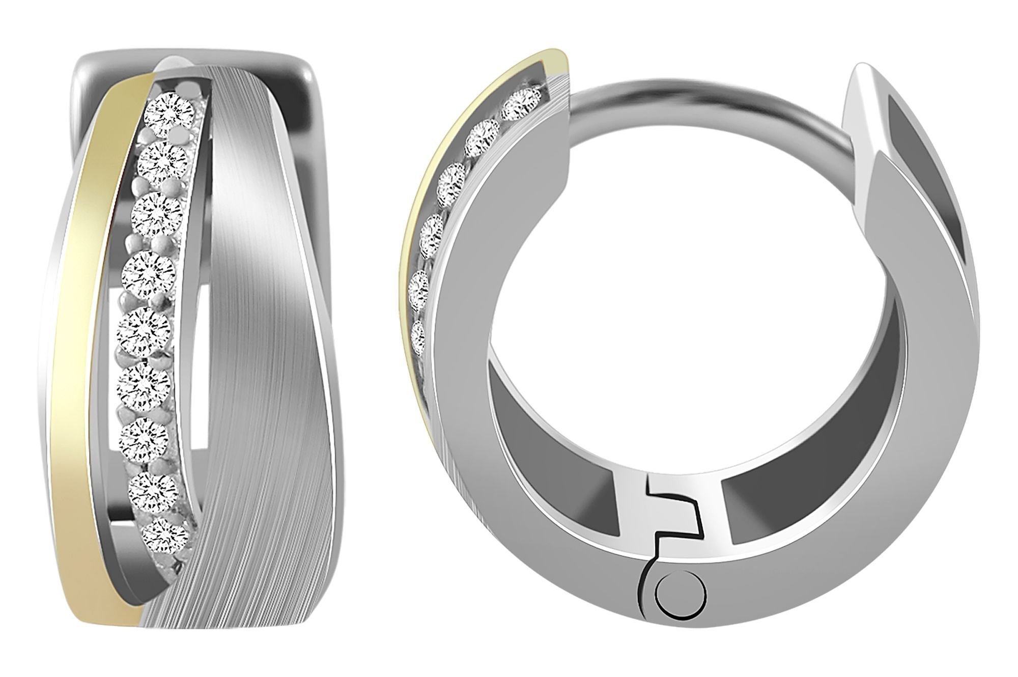 925/- Echt Silber Klapp-Creolen "Haldis" mit Zirkoniabesatz, bicolor