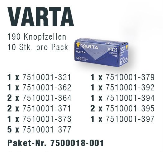 Varta Aktionspaket mit Knopfzellen im Display, 321er - 397er