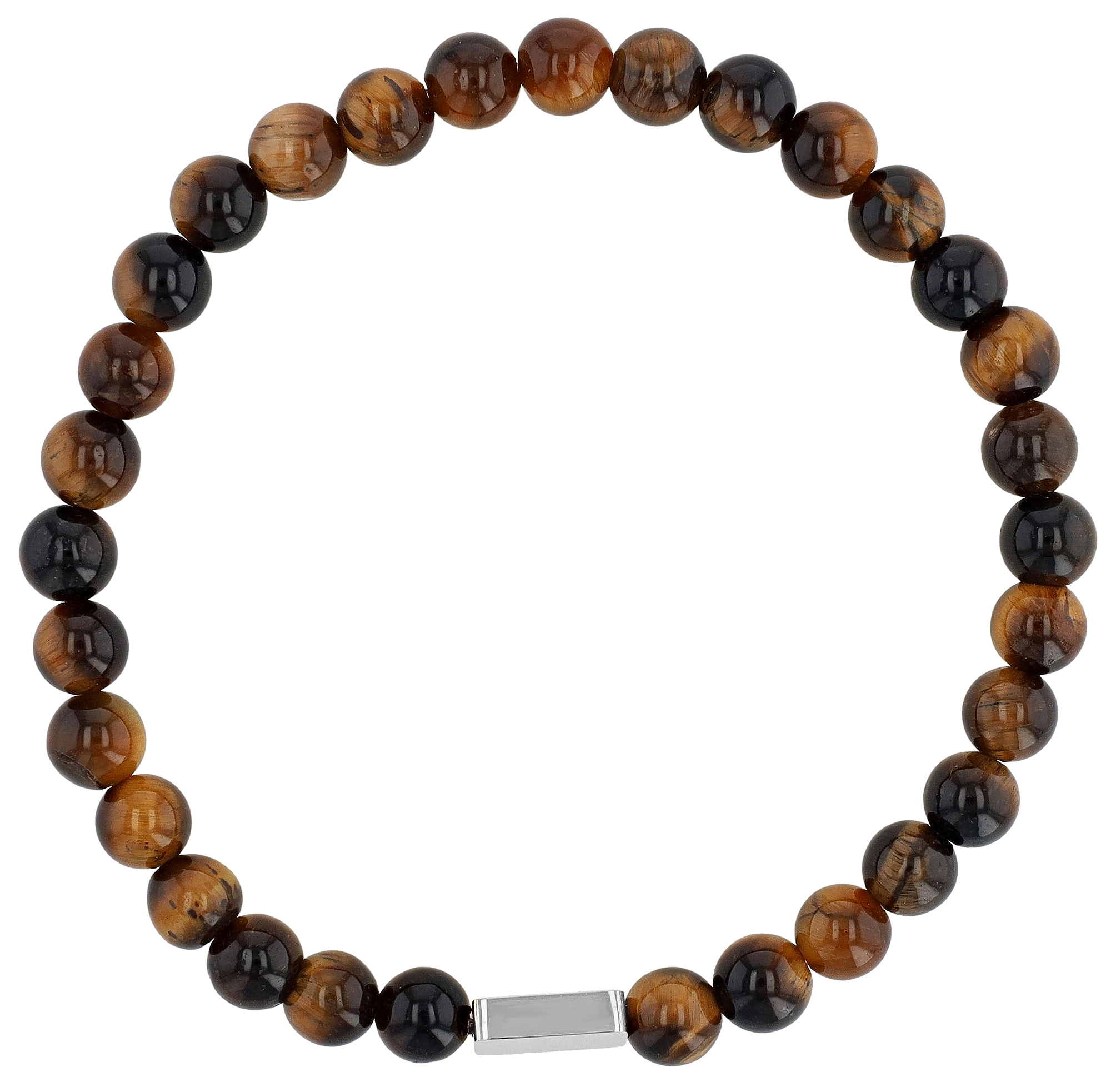"Jareth", Kugelarmband, Tiegerauge, gravurfähiges Edelstahlelement, silberfarben