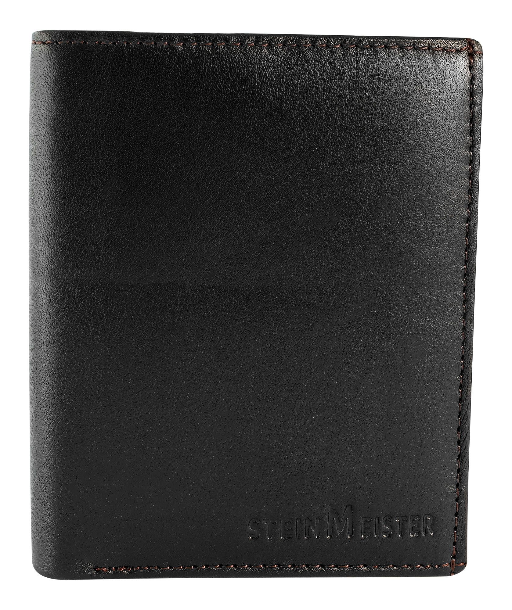 Steinmeister Geldbörse aus Echtleder, Hochformat, schwarz/dunkelbraun
