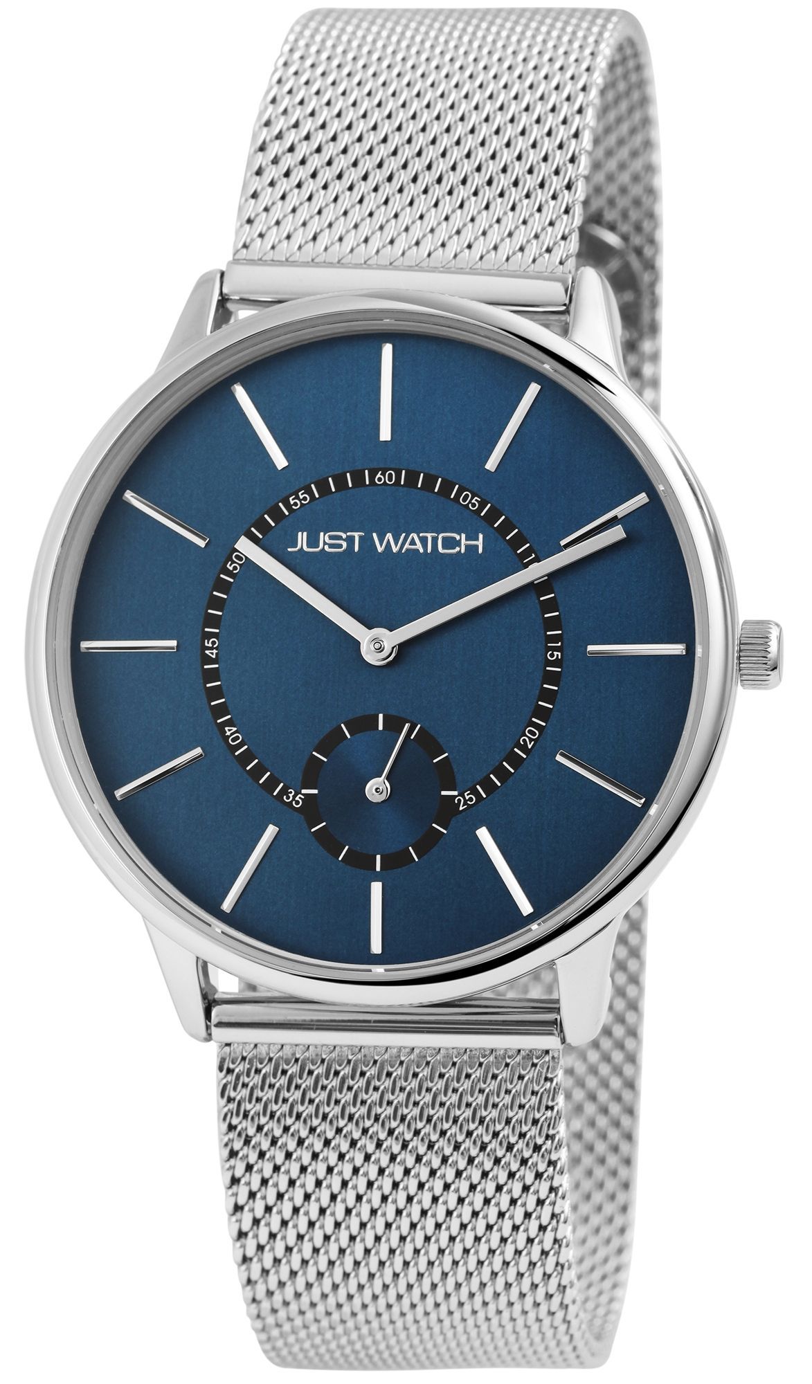 Just Watch Herrenarmbanduhr mit Edelstahlband, silberfarben/dunkelblau