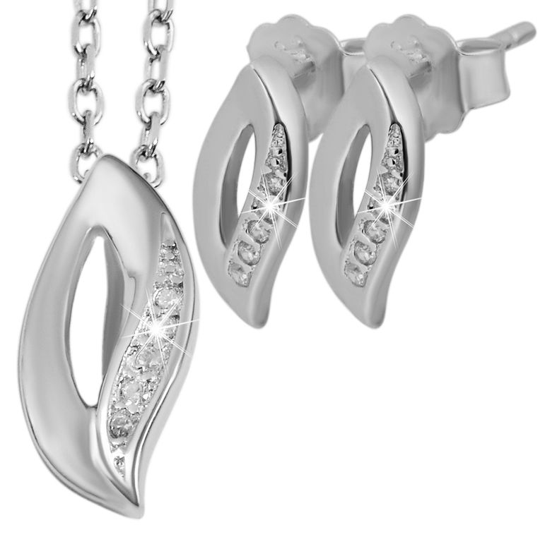925/- Echt Silber Schmuckset "Orla" mit Ohrsteckern und Anhänger, Zirkoniabesatz, 925/rhodiniert
