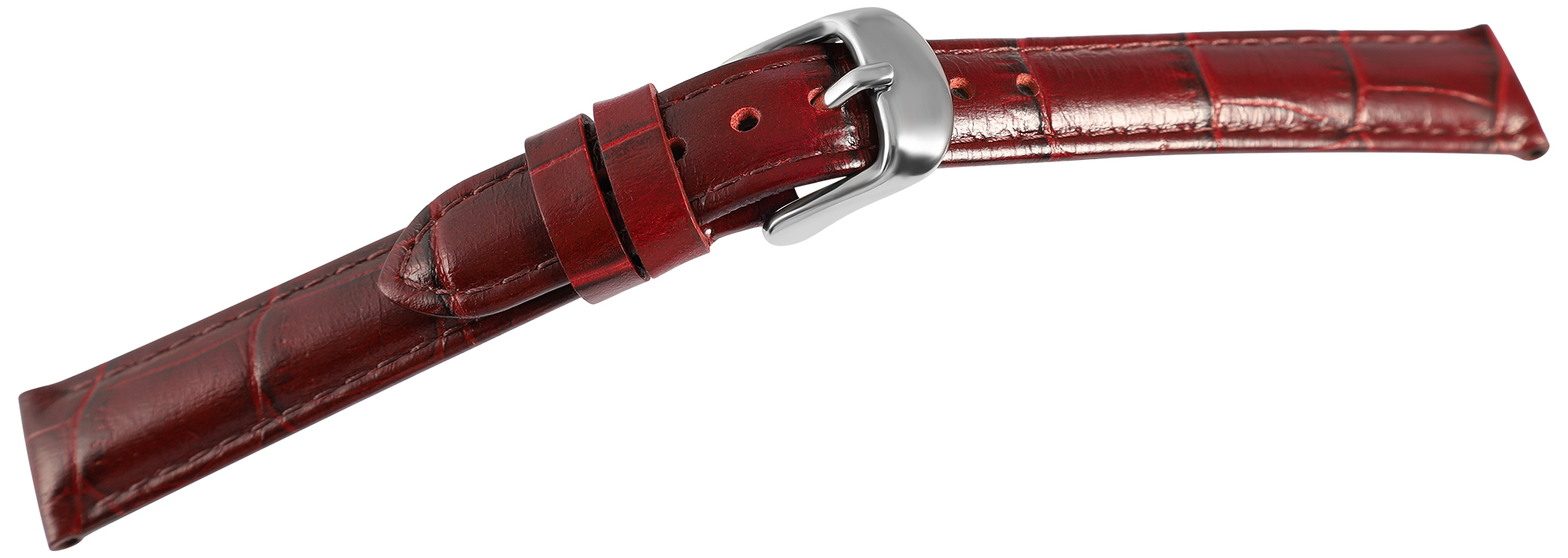 Uhrenarmband aus Echt Leder, Kroko-Optik, bordeauxrot, 14 mm