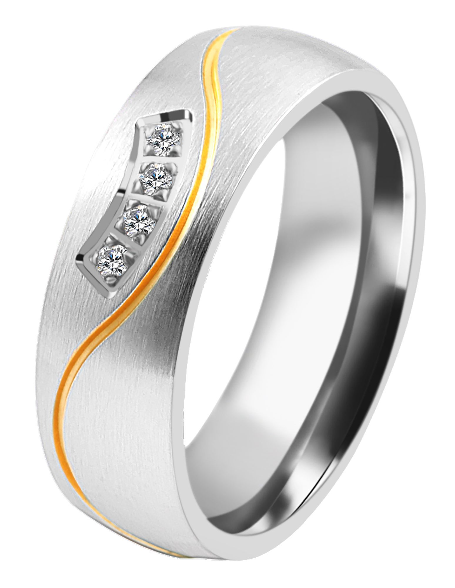 "Exotic Wave" Damen-Partnerring, Akzent.  Edelstahl, Simili, bicolor /silberfarben/ goldfarben, Gr 60