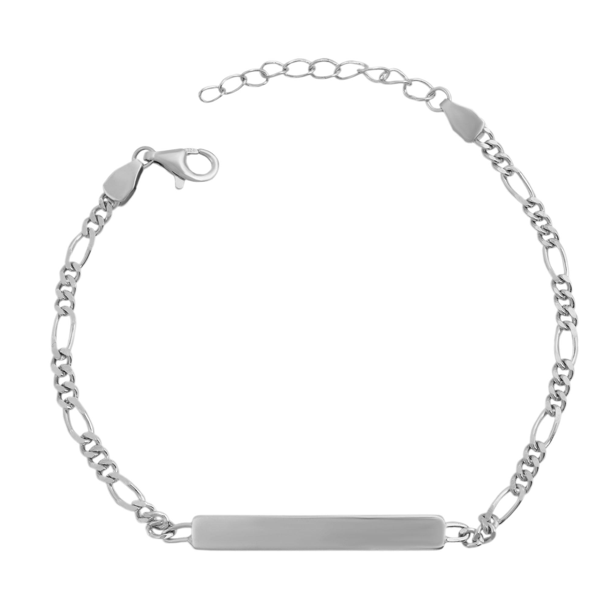 925/- Echt Silber Identarmband "Ida", 14+3 cm, 925/ rhodiniert