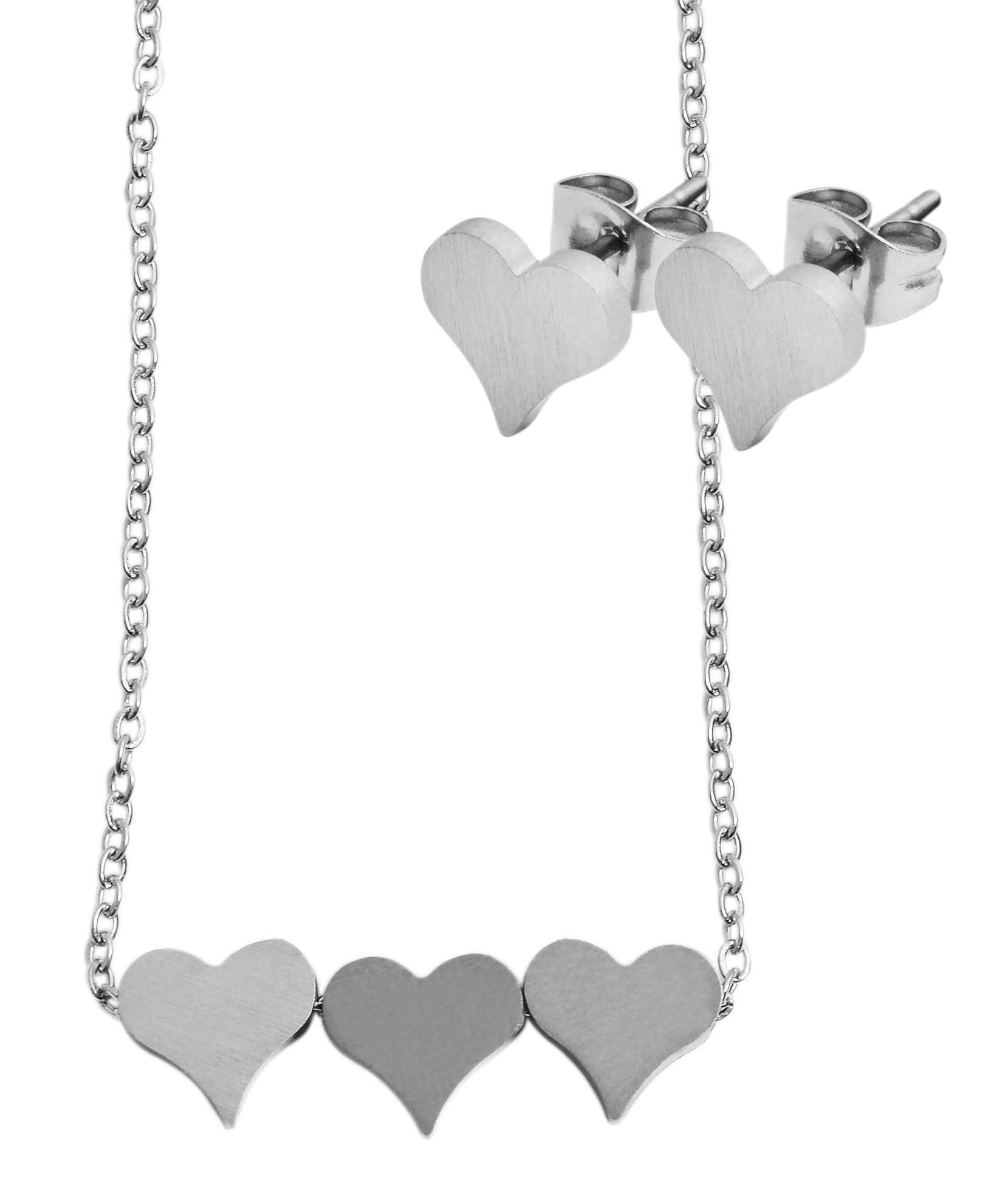 Akzent Edelstahl Schmuckset, Herz, silberfarbig