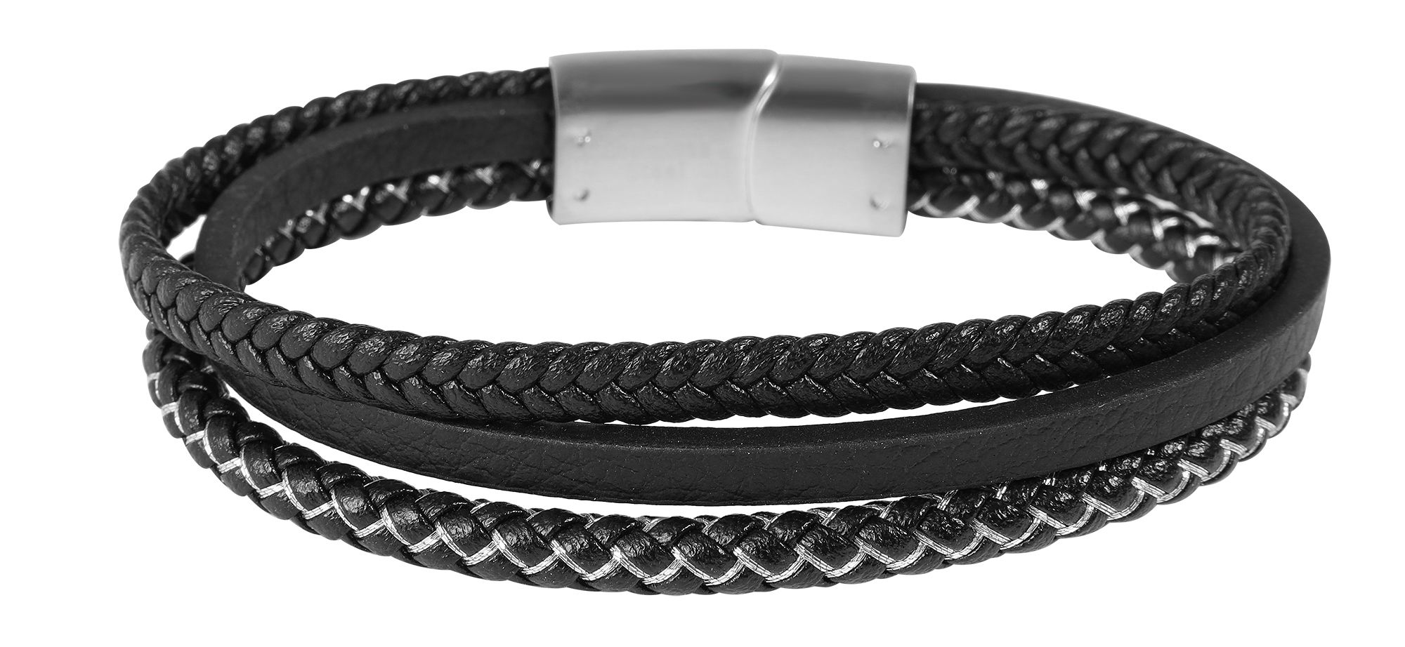 "Nevio" Armband aus Lederimitat mit Edelstahlelementen, 21 cm