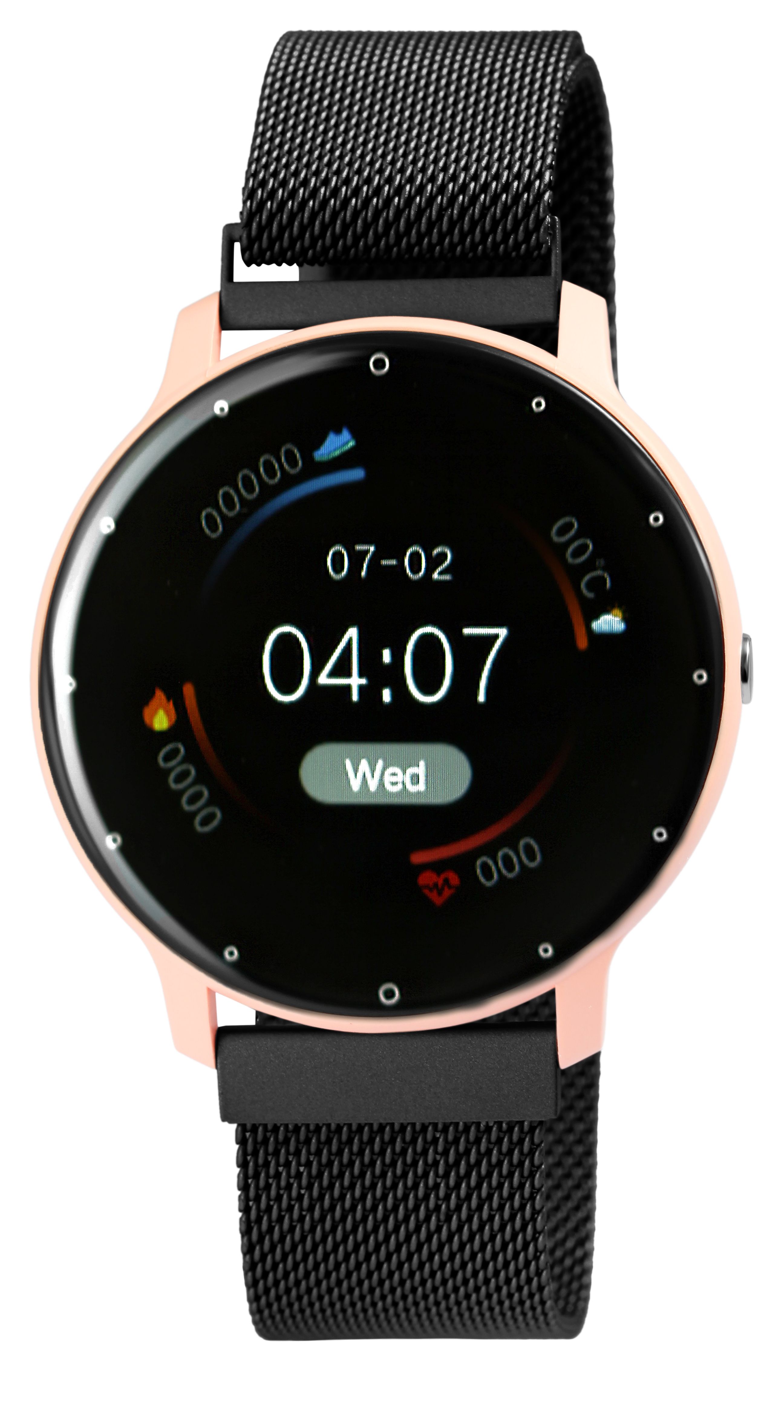TimeTech Smartwatch mit Mesharmband, schwarz/rosa