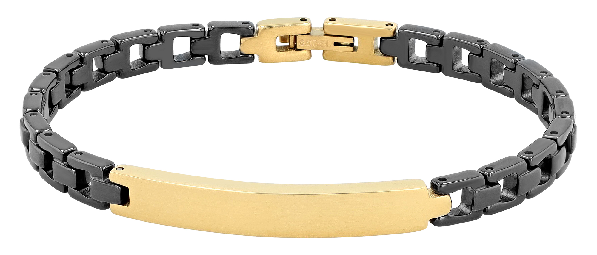 "Seoa" Edelstahl-Keramik ID-Armband, 18cm, Gravurplatte, schwarz/ goldfarben