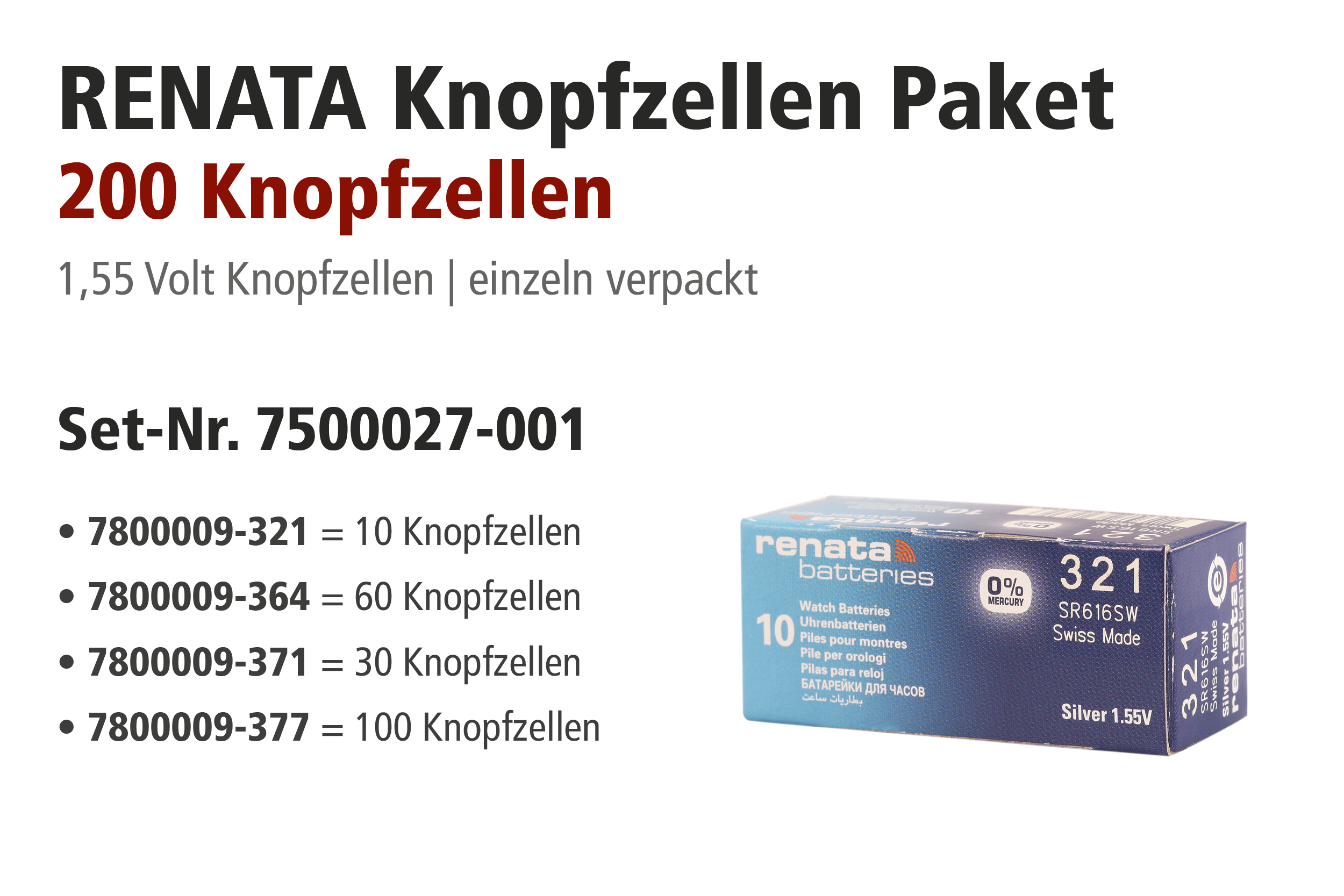 Renata Aktionspaket Knopfzellen mit 321er, 364er, 371er, 377er