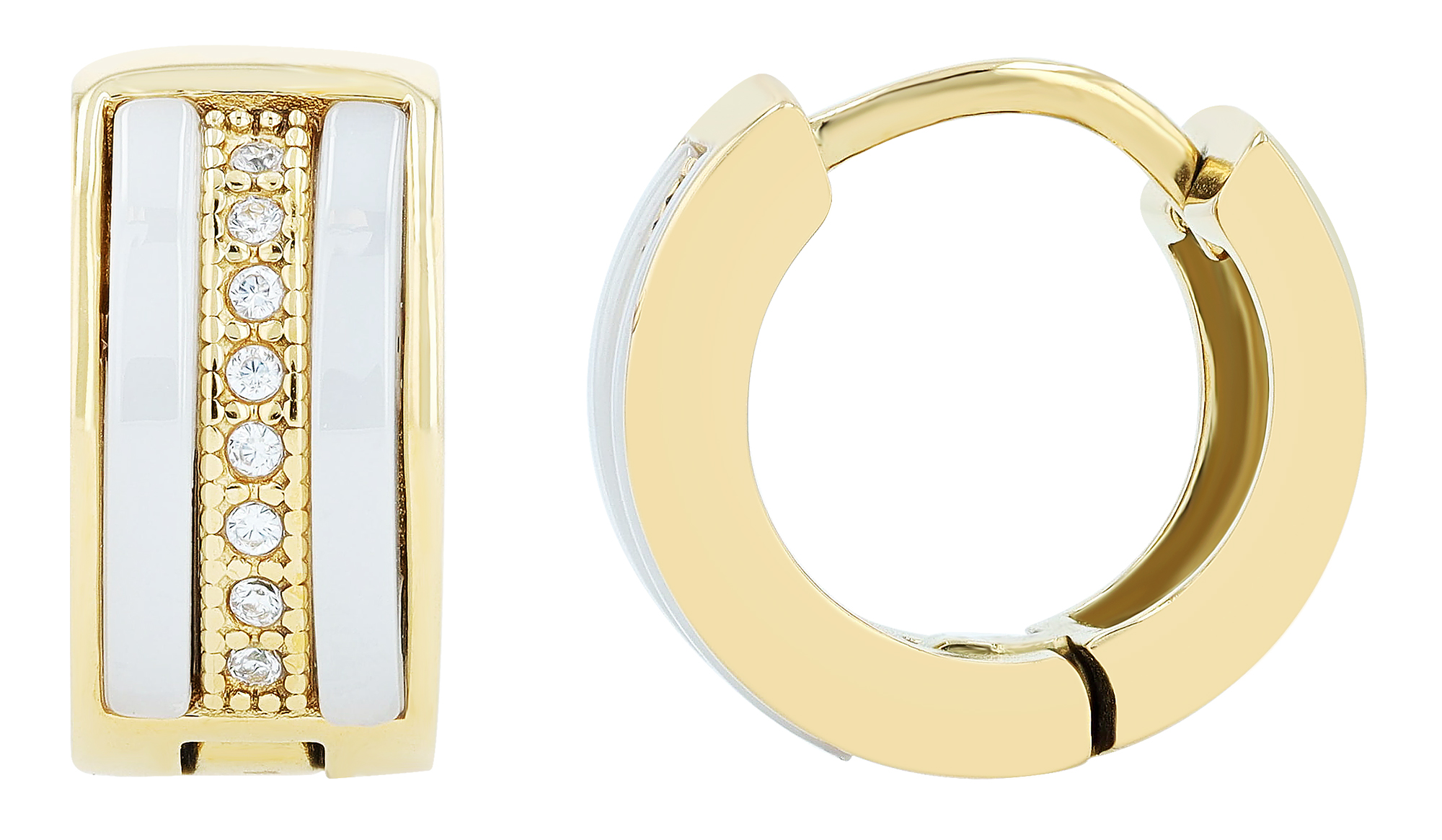 "Rita" Akzent Edelstahl-Keramik Ohrringe, Zirkonia, goldfarben