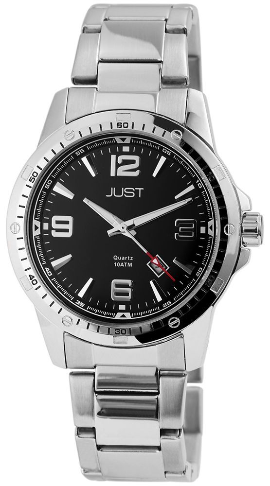 Just Herrenuhr mit Edelstahlarmband, Datumsanzeige, 10 bar, silberfarben/schwarzes ZB
