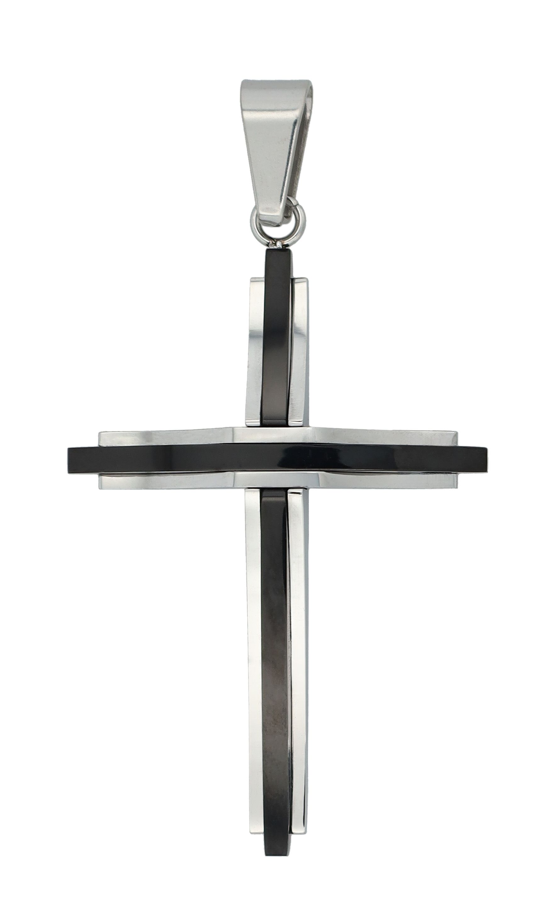 "Wyat" Edelstahl Anhänger, massives Kreuz, bicolor (silberfarben/schwarz)