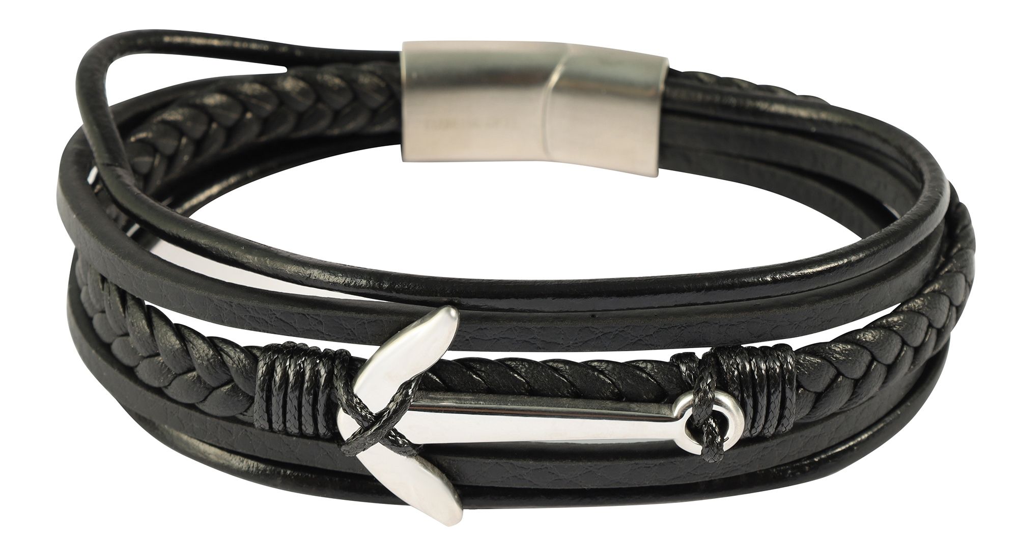 "Arian" Armband 17 cm aus Lederimitat mit Anker, VE-4