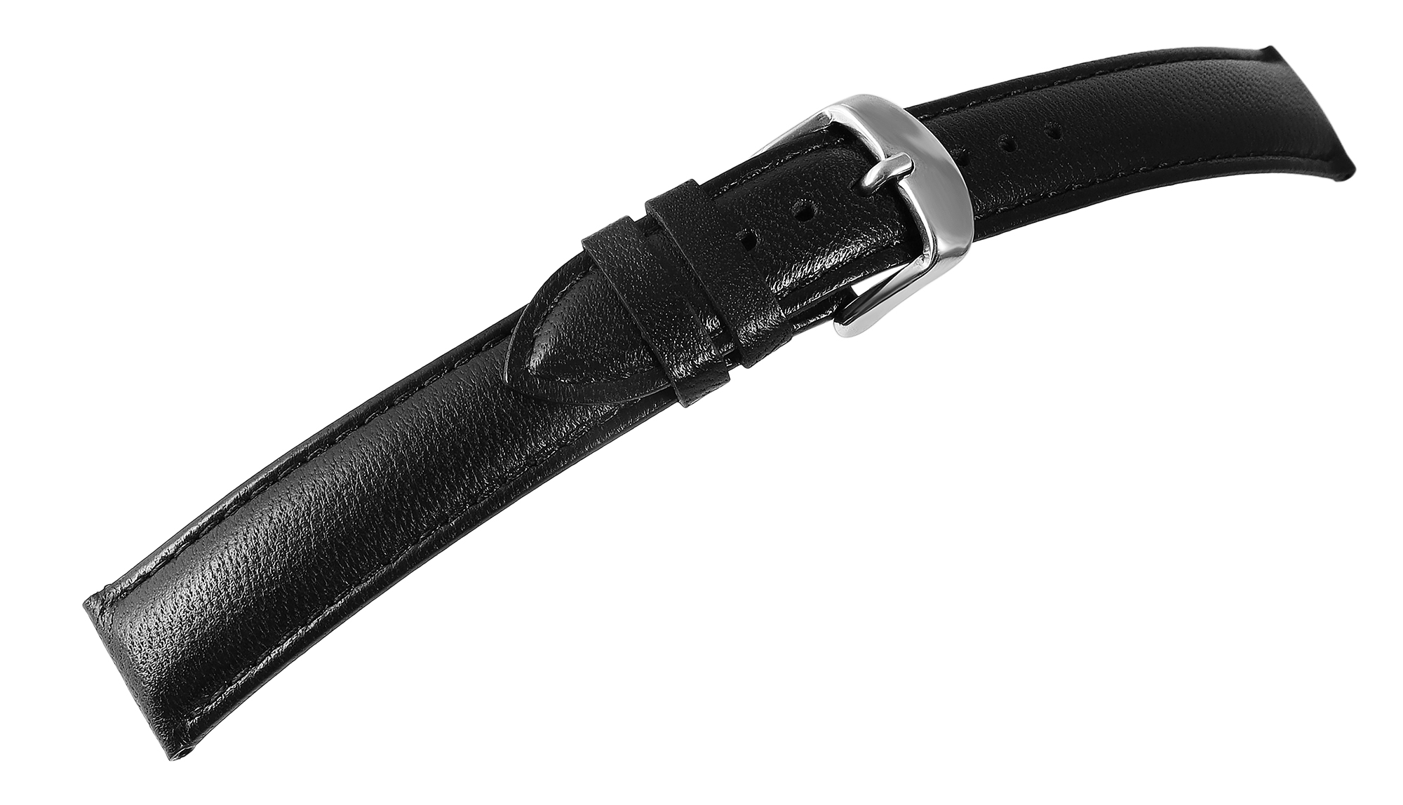 Gr 12 mm Uhrenarmband aus Echtleder in schwarz, genäht