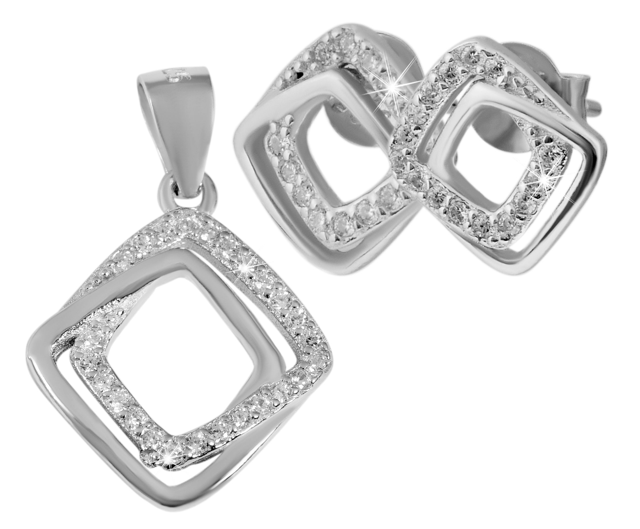925/- Echt Silber Schmuck-Set, Anhänger "Evija", Ohrstecker, Zirkonia 925/Sterling Silber rhodiniert