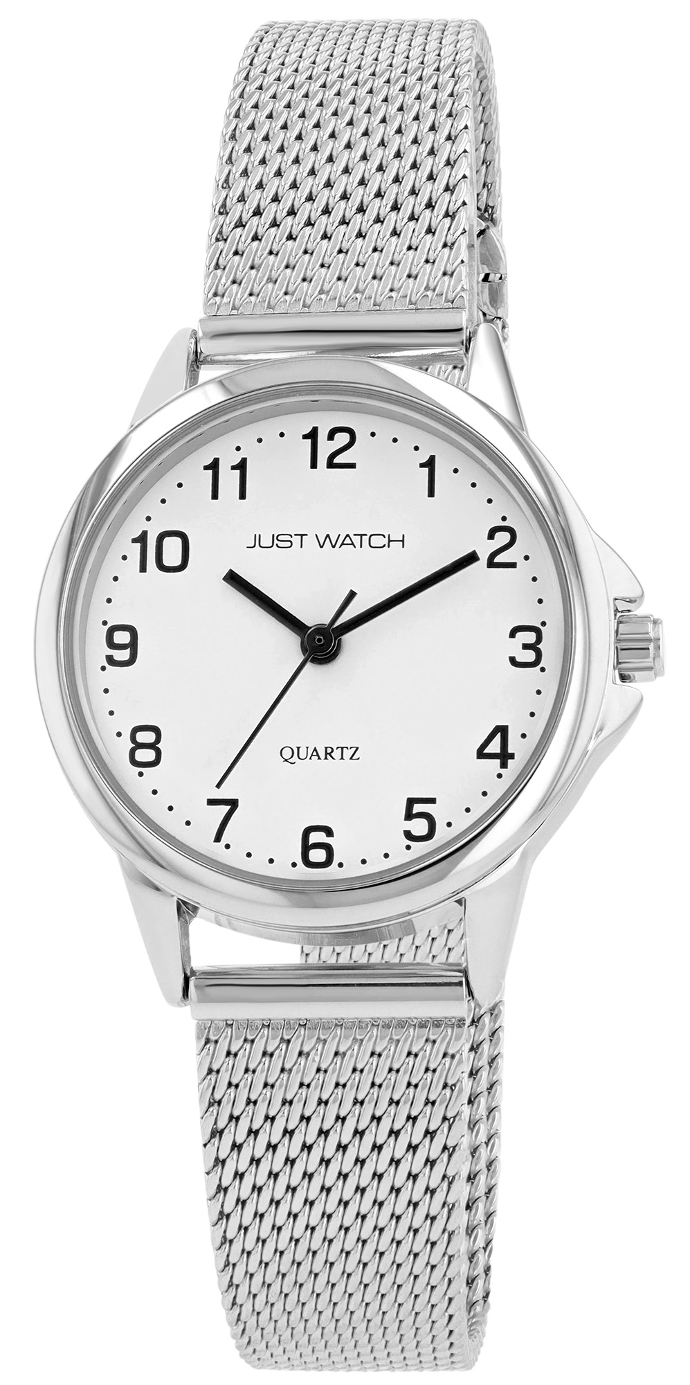 Just Watch "Käthe" Damenuhr Ø 29 mm, Edelstahl Meshband, silberfarben/ weiß