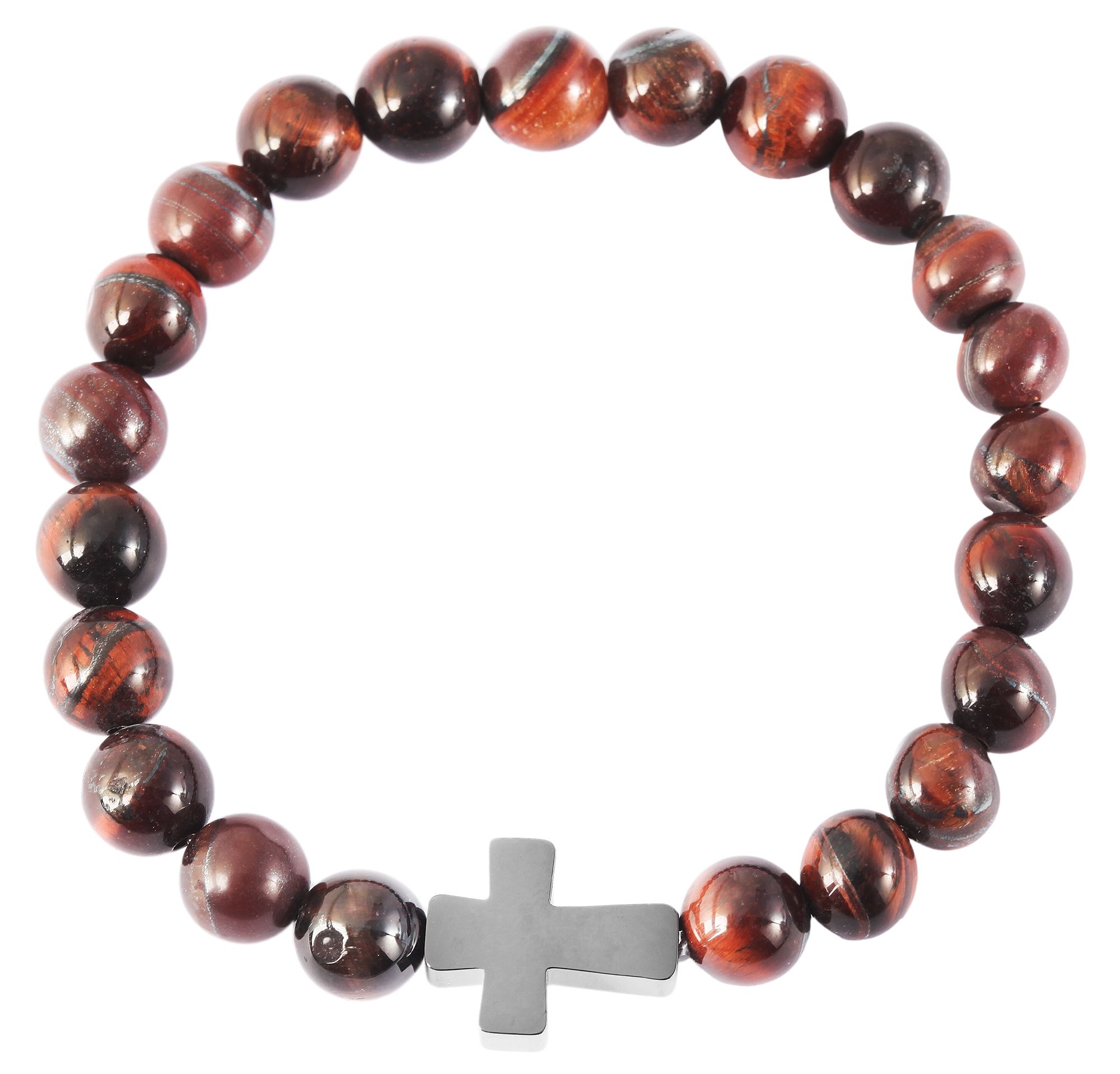 "Jamie" Akzent Edelstahl Kugelarmband, Naturstein (Bernstein), braun, dunkelbraun